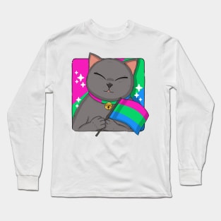 British Shorthair Cat Holding Polysexuality Pride Flag Long Sleeve T-Shirt